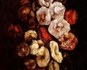 古斯塔夫库尔贝 - Hollyhocks In A Copper Bowl